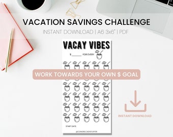 Vacation Funds Savings Challenge | Vacay Savings | A6 Savings Challenge | Travel Savings Challenge | Budget Binder Savings Challenge