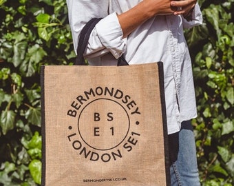 London Bermondsey Shopping Bag, London England Tote Bag, London Reusable bag for life Eco Jute, Souvenir Bag