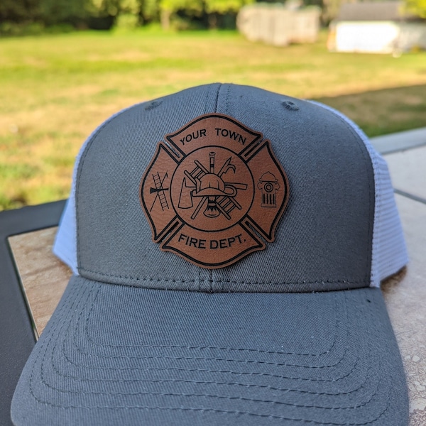 Fire Department Hat | Custom Leather Patch, Firefighter Gift, Volunteer Firefighter, Station Gear, Firefighter Hat, Firefighter Beanie