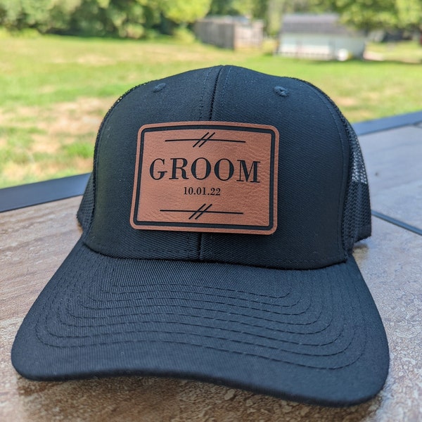 Custom Wedding Hats | Leather Patch Trucker Hat, Groomsmen Gifts, Bridal Party Hats