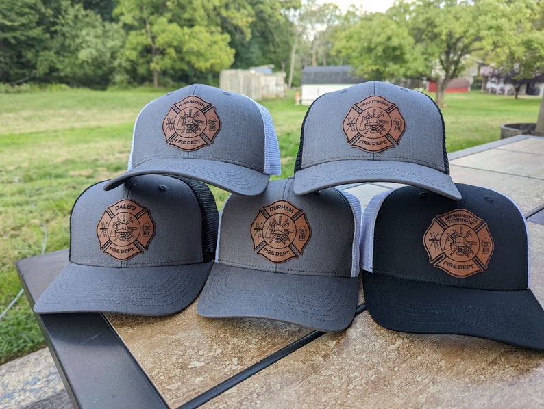 Fire Department Hat Custom Leather Patch Firefighter Gift Etsy