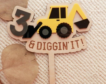 3 And Diggin It Cake Topper | Construction Birthday | Excavator | Boy Birthday | Third Birthday | Construction Decor | Tractor