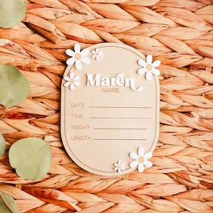 Birth Stat Sign for Baby |  Baby Birth Announcement | Birth Stat Sign Wooden | Baby Name Announcement Sign | Birth Stats Announcement Daisy