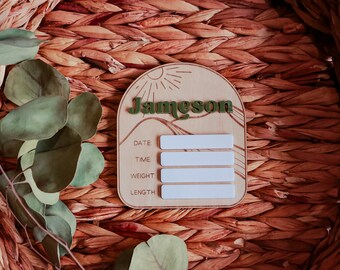 Baby Birth Stat Sign | Birth Announcement | Baby Boy Name Sign | Hospital Announcement Disc | Baby Gift | Baby Boy | Mountain Nursery