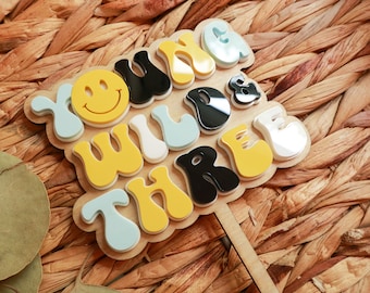 Young Wild And Three | Boy Birthday | Three Year Old Birthday | Cake Topper | Birthday Theme | Toddler Birthday | Smiley Cake Topper | Cake