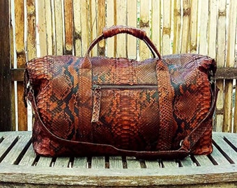 Exotic Python Leather Top Handle Bag: 24in King Snake Handbag