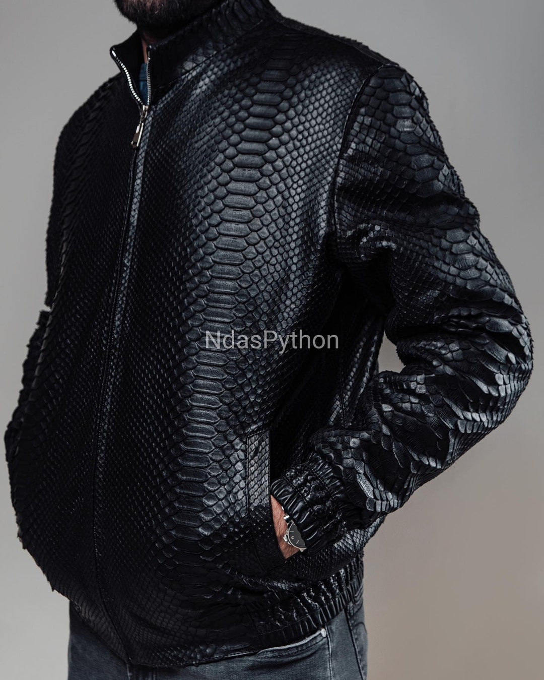 Black Exotic Genuine Python Jacket, Real Snake Skin, Snake Skin Jacket ...