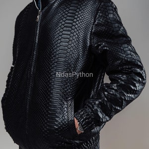 70%-off for Bulk Order, DM! Black Exotic Genuine Python Jacket, Real Snake Skin, Snake Skin Jacket, , Jacket For Unisex