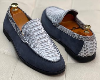 Natural Colour list Blue Python Skin Mocassin | American Moccasin Shoes