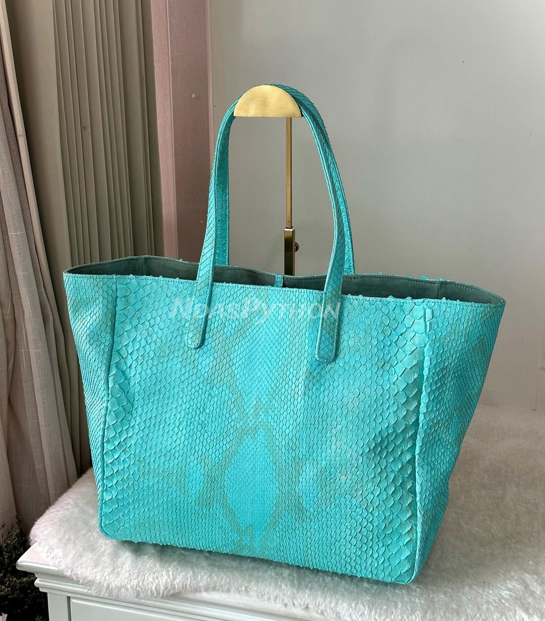 Blue Python Leather Top Handle Bag: Exotic Snake Skin Handbag - Etsy