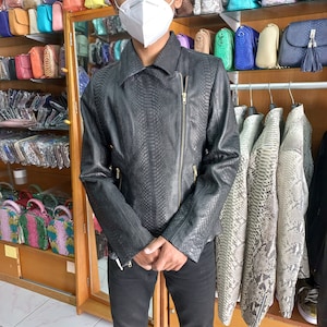 70% de desconto para pedidos em grandes quantidades, envie uma mensagem! Jaqueta persa preta exótica de píton genuína, pele de cobra genuína, jaqueta de pele de cobra