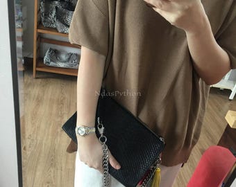 70%-off for Bulk Order, DM! Black Genuine Python Shoulder Bag | Natural Python Skin | Genuine Python Bag | Python Handbag