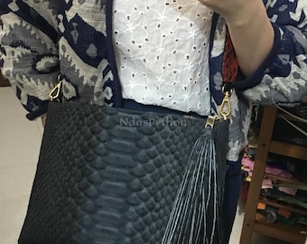 70%-off for Bulk Order, DM! Black Genuine Python Shoulder Bag | Natural Python Skin | Genuine Python Bag | Python Handbag