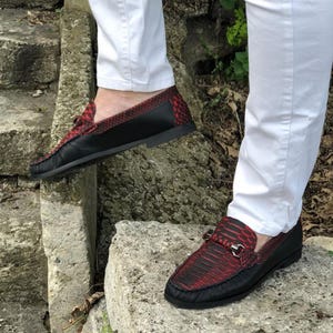 Mocasín Piel Pitón Granate / Zapatos Mocasín Americano