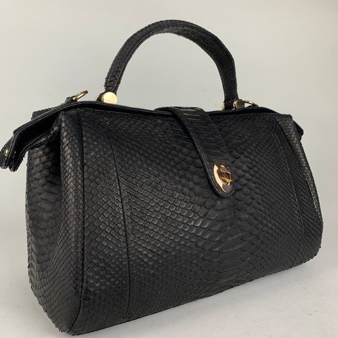 Black Genuine Python Top Handle Bag, Snake Skin Handbag, Exotic Leather, Luxury Handbag Etsy