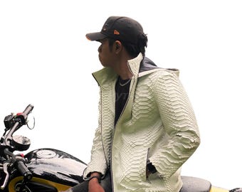 Exotische Drachen Python Lederjacke: Unisex Biker Style