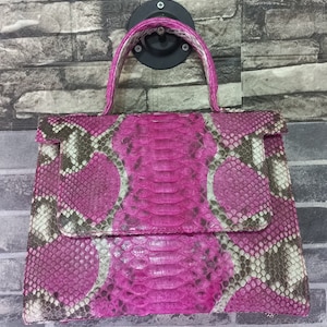 70%-off for Bulk Order, DM! Pink Genuine Python Top Handle Bag, Snake Skin Handbag, Exotic Leather, Luxury Handbag