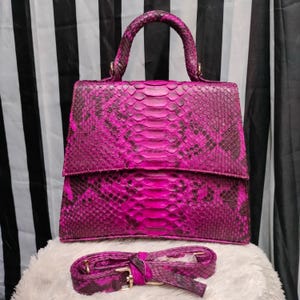 Pink Python Top Handle Bag: Genuine Snake Skin Shoulder Bag