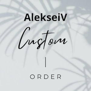Pode incluir: Um fundo branco com uma sombra de folhas de palmeira. O texto "Alekseiv Custom | ORDER" está em preto.