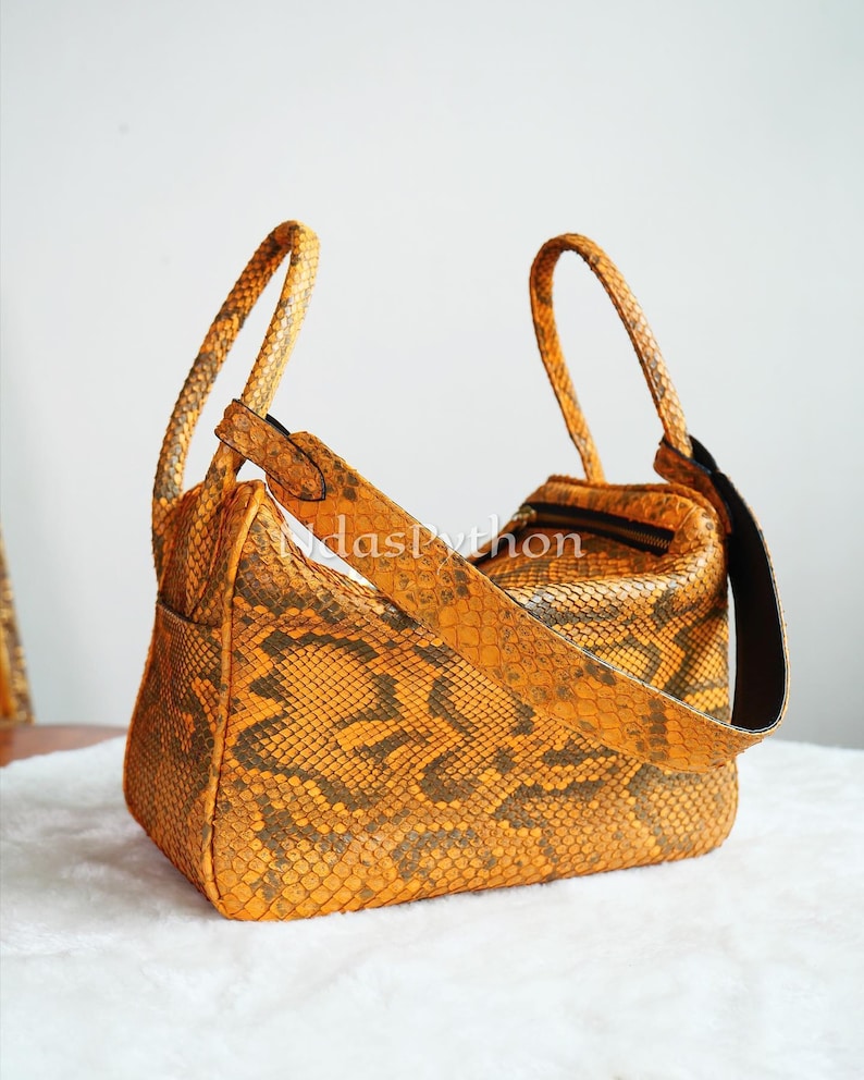 Bronze Genuine Python Top Handle Bag, Real Snake Skin, Natural Python Skin, Genuine Python Bag