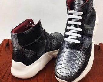 Women's Genuine Python Skin High Top Sneakers