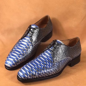 Genuine Blue-White Python Skin Loafers
