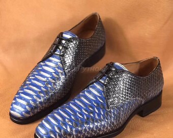 Genuine Blue-White Python Skin Loafers