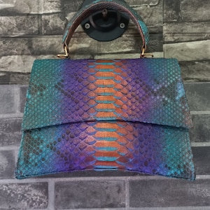 70%-off for Bulk Order, DM! Rainbow Genuine Python Top Handle Bag, Snake Skin Handbag, Exotic Leather, Luxury Handbag