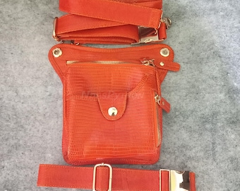 1 achat, 1 offert - Sac pour cuisses en lézard orange + Sac étui pour cuisses en python sarcelle bleu sarcelle gratuit - Pochette festival sur les jambes et la taille | Offre BOGO