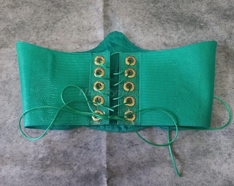 Ceinture corset en cuir de python vert émeraude - Serre-taille à lacets BOGO