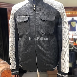 70%-off for Bulk Order, DM! Black Exotic Genuine Python Jacket, Real Snake Skin, Snake Skin Jacket, , Jacket For Unisex
