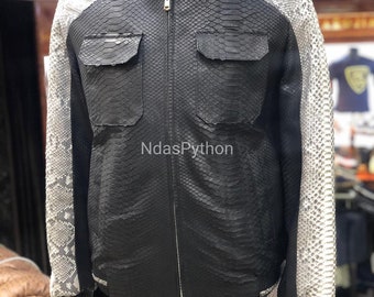 70%-off for Bulk Order, DM! Black Exotic Genuine Python Jacket, Real Snake Skin, Snake Skin Jacket, , Jacket For Unisex