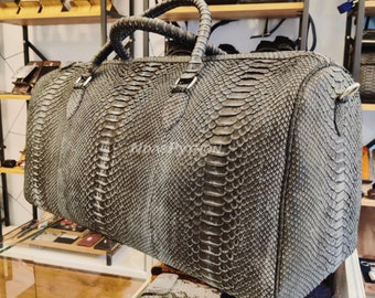 Bolso de mano con asa superior de piel de pitón auténtica exótica gris / Bolso de mano de piel de serpiente / Bolso de mano de piel de pitón auténtica / Bolso de mano de cuero / Piel de serpiente auténtica