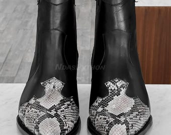 70%-off for Bulk Order, DM! Genuine Natural Color Python Skin Boots mix Black Leather