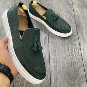 Elegant Green Python Skin Mocassin | American Moccasin Shoes