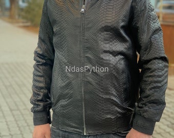 70%-off for Bulk Order, DM! Black Exotic Genuine Python Jacket, Real Snake Skin, Snake Skin Jacket, , Jacket For Unisex