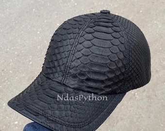 70%-off for Bulk Order, DM! Black Genuine Python Caps, Python Hats, Python Caps, Real Snake Skin, Snake Skin Hats, Snake Skin Caps