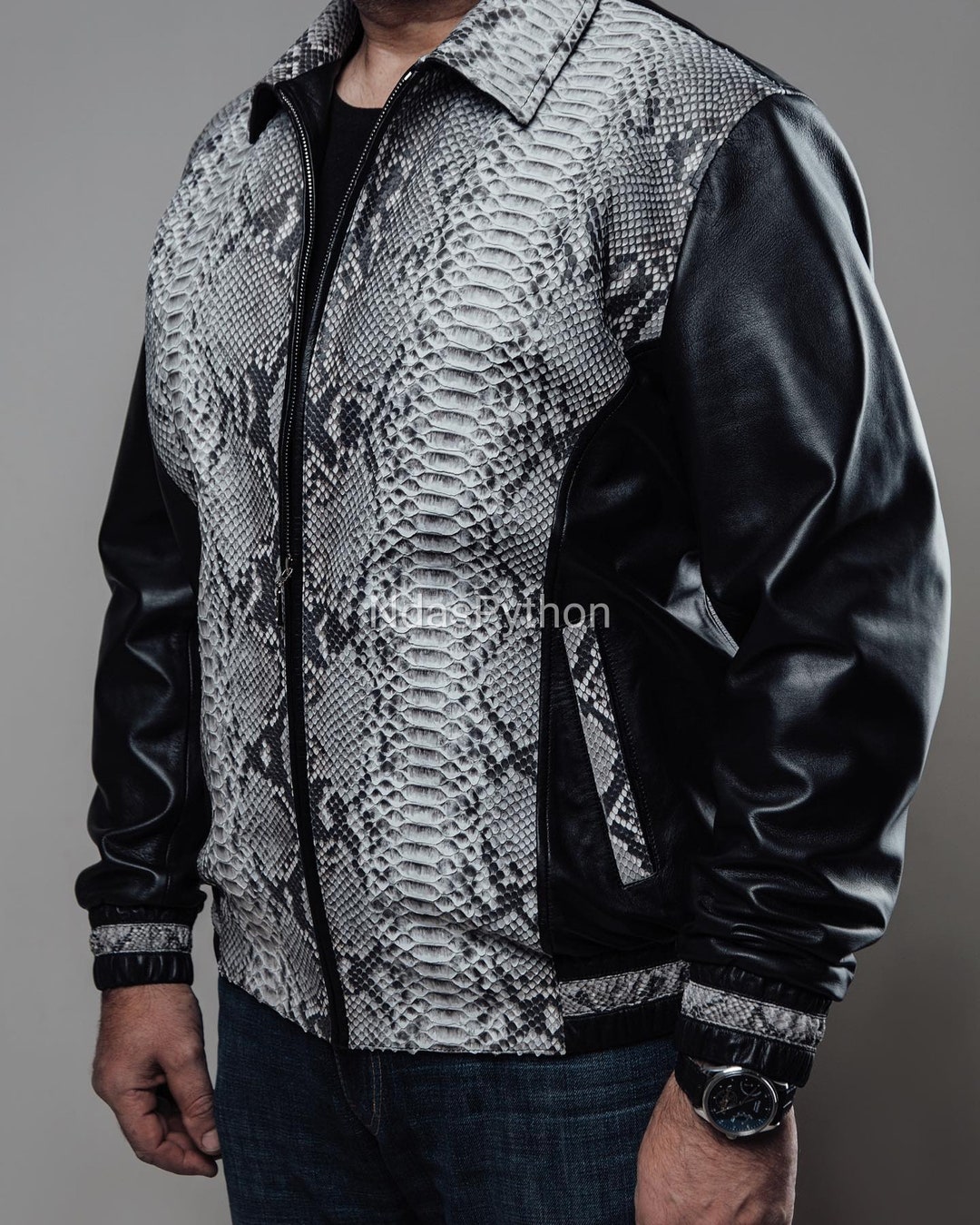 Black Exotic Genuine Python Jacket, Real Snake Skin, Snake Skin Jacket ...