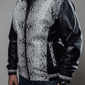 70%-off for Bulk Order, DM! Black Exotic Genuine Python Jacket, Real Snake Skin, Snake Skin Jacket, , Jacket For Unisex
