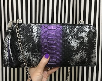 70%-off for Bulk Order, DM! Purple Genuine Python Shoulder Bag | Natural Python Skin | Genuine Python Bag | Python Handbag