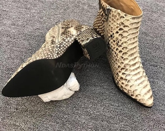 70%-off for Bulk Order, DM! Genuine Natural Cream Color Python Skin Women's Boots