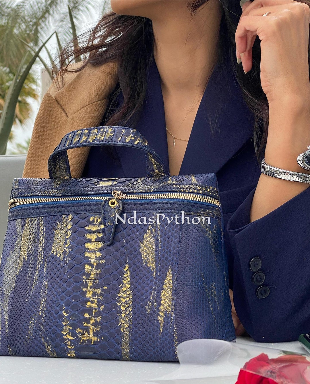 Purple Genuine Python Top Handle Bag, Real Snake Skin, Natural Python Skin, Genuine Python Bag
