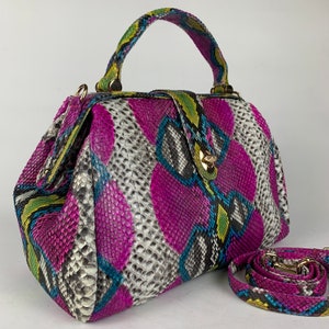 70%-off for Bulk Order, DM! Purple Genuine Python Top Handle Bag, Snake Skin Handbag, Exotic Leather, Luxury Handbag
