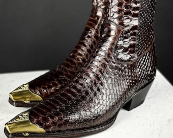 70%-off for Bulk Order, DM!Brown Python Skin Boots with Metal Accessories