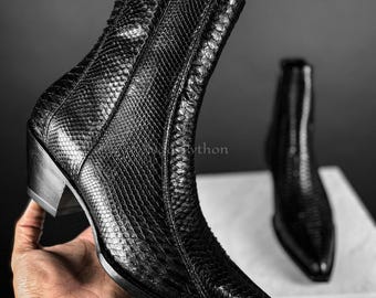 70%-off for Bulk Order, DM! Real Black Python Skin Boots