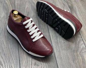 Genuine Maroon Python Skin Tie Sneakers