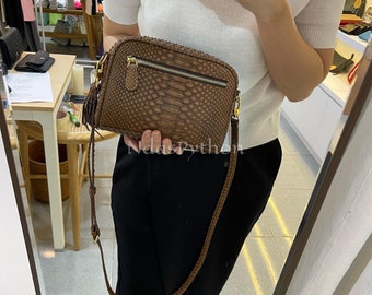70%-off for Bulk Order, DM! Brown Genuine Python Shoulder Bag, Real Snake Skin, Natural Python Skin, Genuine Python Bag, Python Handbag