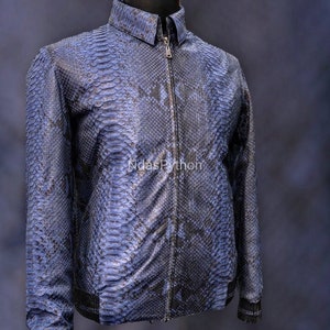 70% zniżki na zamówienie hurtowe, DM! Niebieska egzotyczna kurtka z prawdziwego pytona, prawdziwa skóra węża, kurtka ze skóry węża, , kurtka dla uniseksu
