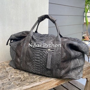 19in Black/Gray/Brown/Blue Genuine Python Top Handle Bag, Snake Skin Handbag, Exotic Leather, Luxury Handbag