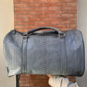 19in Gray Genuine Python Top Handle Bag, Snake Skin Handbag, Exotic Leather, Luxury Handbag, Summer Handbag